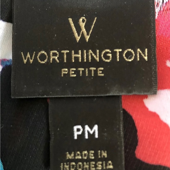 JCPenney Worthington Floral Print Black White Stripe Henley Neck Blouse Petite M - Picture 2 of 4